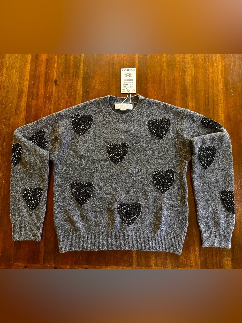 Zara Gray sparkle heart sweater, size 12-13